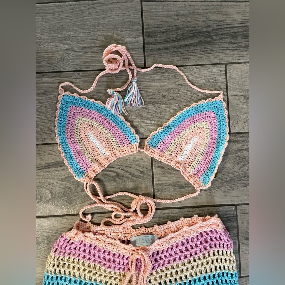 Stella laguna beach Rainbow crotchet set NWOT